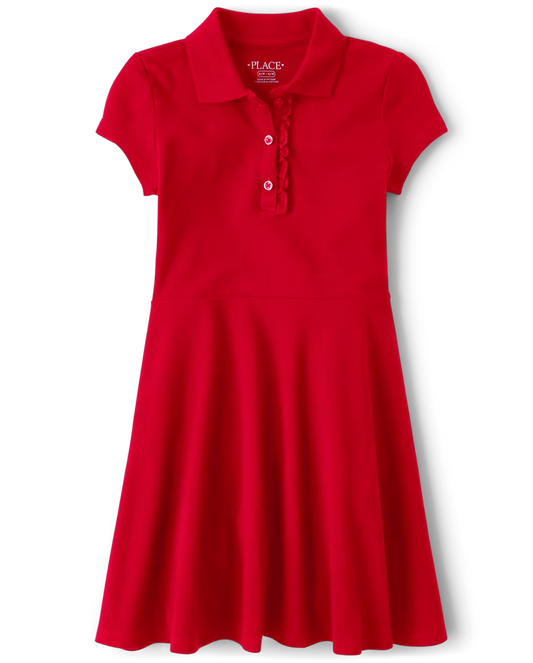 Girls Ruffle Soft Pique Polo Dress