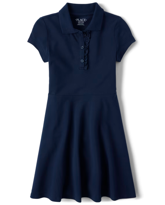 Girls Ruffle Soft Pique Polo Dress
